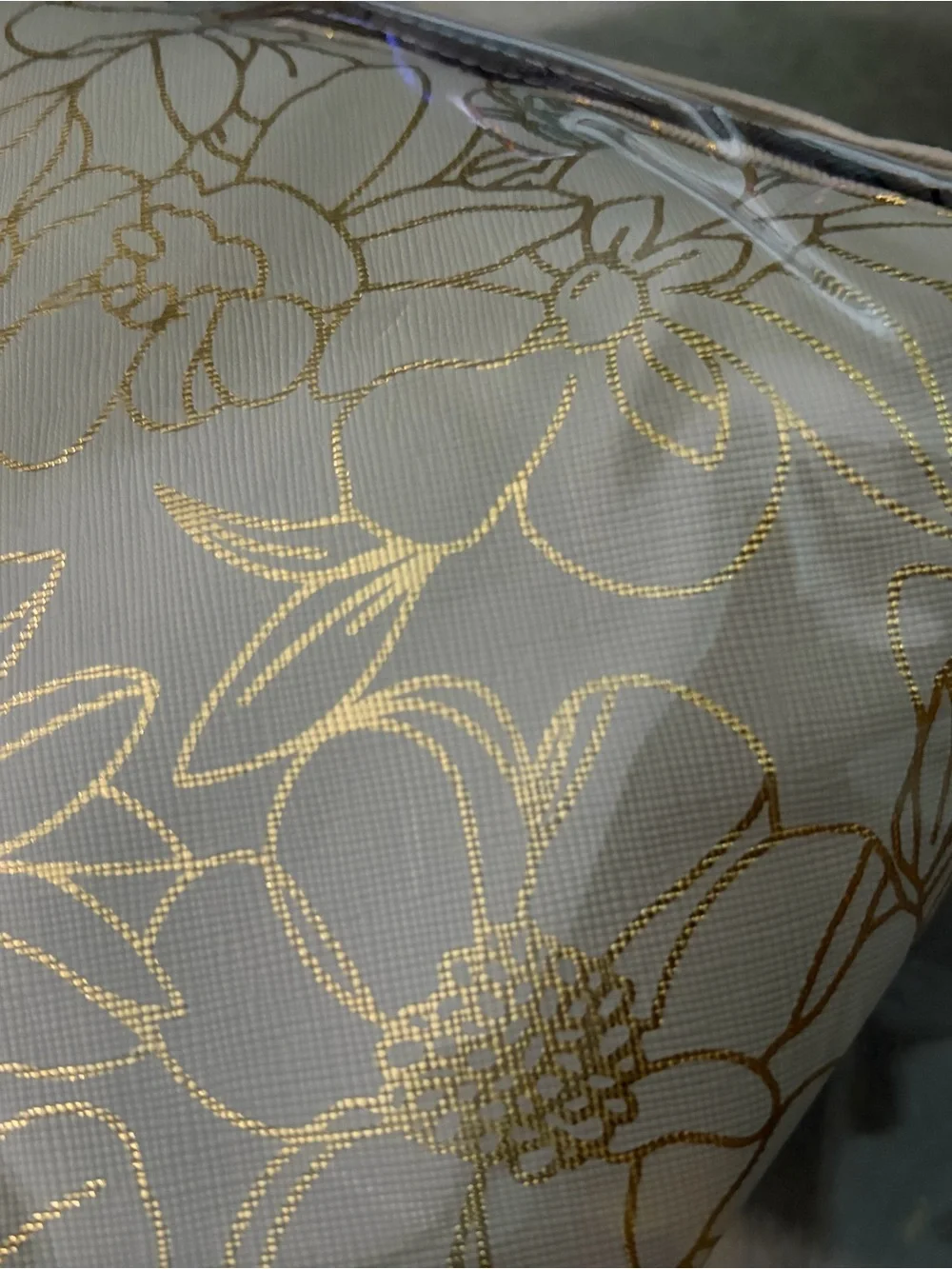 Vince Camuto PVC Floral Makeup Bag Set Beige/Gold/Clear Zipper Pouches